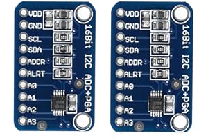 YWBL-WH 2Pcs 16 Bit 4 Channel I2C ADC Converter Module with Programmable Gain Amplifier for Analog Signal Processing