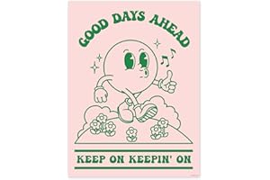 ARTIVO Retro Poster Wall Art Print, Retro Aesthetic Room Decor, Positive Quote Good Days Ahead Art Print, Pink Green Pastel Vintage Nostalgia Poster 12x16 inches