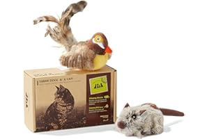 Vealind Three Dogs & A Cat Giocattolo Interattivo per Gatti Melody Chaser (Uccello Marrone e Topo Grigio)