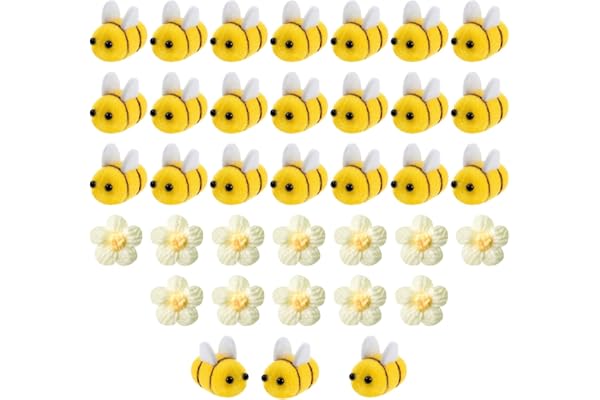 APOMOONS 24 abejas decorativas y 12 flores blancas de ganchillo, abejas de fieltro, pequeñas abejas, decoración de fieltro, miniabeja, mariquita, decoración para manualidades, tienda, ropa,