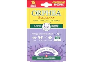Orphea Salvalana, Foglietti per Cassetti e Armadi, Protegge Lana e Vestiti Tutta la Stagione, Profumo di Lavanda, agisce per 12 settimane - 15 Foglietti Emanatori