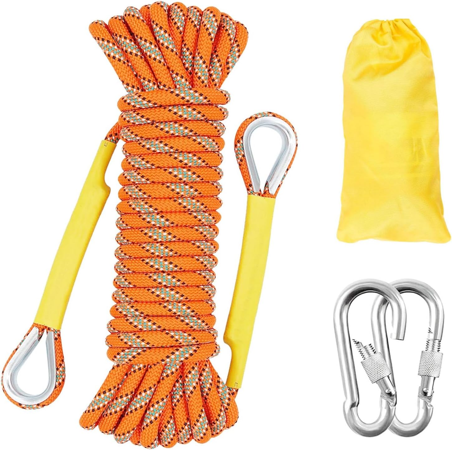 Gangying Cuerda de Escalada 12mm al Aire Libre Cuerda de Escalada estática de 40m Cuerda de Seguridad Escalada Cuerda de Escape con 2 mosquetones para Fuego Alpinismo Camping Naranja