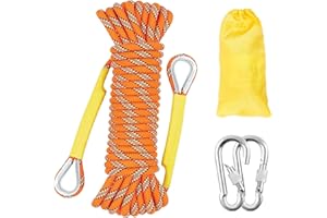 Gangying 12mm Corda da Arrampicata 10m per Arrampicata Statica Corda di Sicurezza con 2 Moschettone ad Alta Resistenza Carico di Rottura: 2000kg per Alpinismo Fuga Strumenti Salvavita