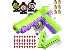 ZYGSEVE Soft Bullet Toy Gun, Upgrade Fidget Gun Pistol Toys Guns, 12 Shell ejecting Soft Bullet Blaster with 40 Bullets for Boys (Purple green)