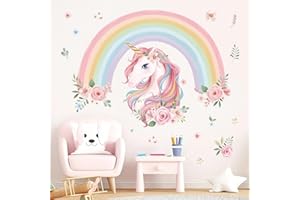 wondever Large Rainbow Wall Decals Unicorn Flower Peel and Stick Wall Art Stickers for Girls Bedroom Kids Room Baby Nursery