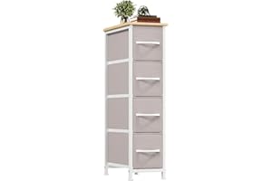 Somdot Slim Chest of Drawers with 4 Fabric Drawers, Narrow Dresser Storage Organiser for Bedroom Living Room Bathroom Closet Nursery Entryway Hallway, Ash Grey