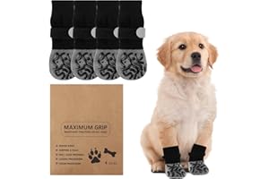 RTDHO 2 Pairs Anti Slip Dog Socks with Grips,Dog Socks Paws Stop Licking Adjustable Dog Shoes Paw Protectors Boots for Senior Injured Small Medium Large Dogs Hardwood Floors Indoor Walking (Grey S)