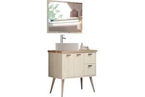 Miroytengo Mueble Baño Retro con Espejo Drya en Color Pino Cambrian. Estilo Nórdico 80x46x93 cm