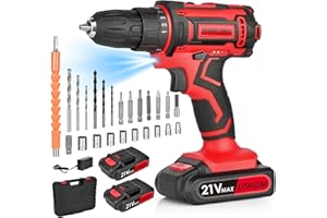BILIVRY Taladro Percutor a Bateria, 21v, Atornillador Eléctrico, Con 2 Baterías de 2,0 Ah,25+1 Par Nominal,24 PCS de Accesorios, 2 Velocidades Con Un Par Máximo de 40nm