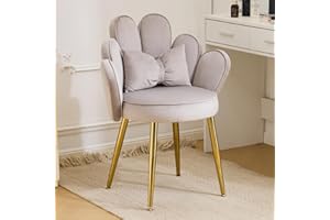 Bonnlo Armchair Accent Chair, Velvet Chair with Golden Legs for Vanity, Modern Petal Side Chair for Bedroom/Living room, Grey