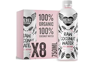 REBEL KITCHEN | Raw Organic Coconut Water | From Young Green Coconuts | No Added Sugar, Preservative-Free | Low Calorie Natural Hydration | 8 x 750ml