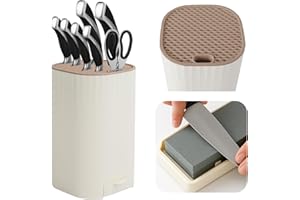 NINONLY Bloc Couteaux Cuisine, Porte Couteaux de Cuisine avec Aiguiseur Couteaux, Universel Amovible Carré Range Couteau avec Fentes, Support Couteau pour Nettoyage Facile