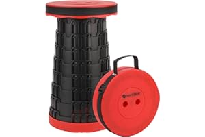 WedDecor Collapsible Telescopic Folding Stool Heavy Duty with 440lbs Load Capacity, Lightweight, Adjustable, Portable Pop Up Stool for Camping, Hiking, BBQ, Garden & Home Use - Red
