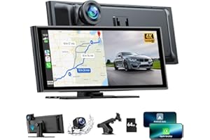 Volam 9.26 Pouces Autoradio A-pple Carplay sans Fil Android Auto avec Dashcam Avant 4K,Caméra de Recul 1080P, Ecran Carplay Voiture avec Bluetooth,GPS,Assistant Vocal,Lien Miroir,AUX,64G TF Carte