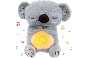TOPJOWGA Caja Musical de Peluche, Koala Juguete para Bebé, Peluche para Dormir, con Respiración, Luces y Sonidos Relajantes, Relajantes para Niños y Bebés