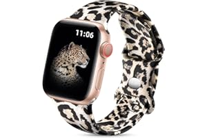 Upeak Doppelseitiges Blumenarmband Kompatibel mit Apple Watch Armband 38mm 40mm 41mm 42mm(Series 11/10), Silikon Armbänder für iWatch 11/10/9/8/7/6/5/4/3/SE 3, 38 40 41 42mm(S 11/10)-S/M, Leopard