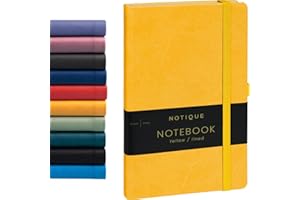 ‎NOTIQUE NOTIQUE Notizbuch Liniert, Hardcover Notizbuch, Notizheft, Journal, Tagebuch mit Gummiband und Stifthalter 13x21cm, 192 Seiten (Gelb, Liniert)