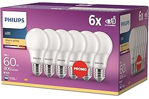 Philips Lot de 6 ampoules LED Classic E27 (60 W) mates avec lumière blanche chaude - Ampoules à économie d'énergie avec longue durée de vie - Nouvelle génération