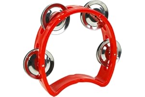 A-Star Tamburello in plastica con design a mezzaluna piccola, 4 campanelli singoli in metallo - rosso