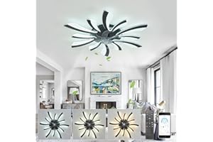 ‎LJX Moderne Deckenleuchte mit Ventilator DC 78cm Deckenventilator mit Licht Leise Timer Dimmbar Reversibel Led Deckenventilator mit Beleuchtung und Fernbedienung für Schlafzimmer Küche, Schwarz
