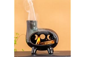 BOOXMIMI Quemador de Palo Santo Cerámico Artesanal con Soporte y Patas - Porta Incienso para Salvia Blanca, Conos | Diseño Seguro Único, Fácil Limpieza