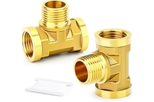 ERGAOBOY 2 pezzi connettore a T in ottone a 3 vie, 1/2" femmina x maschio x femmina filettatura BSP raccordo a T per tubo da giardino adattatore di unione