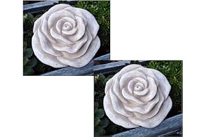 RDI 2 Stück Stein Rose Rosenblüte Blüte Blumen Steinguss frostfest wetterfest Garten Deko hellgrau