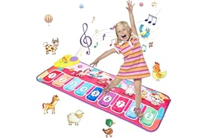 Kacunoki Klaviermatte Tanzmatte für Kinder Piano Matte Baby Spielzeug ab 1 Jahr Musikmatte Kinderspielzeug ab 1 Jahr Keyboard Matte mit 7 Tieren Musikspielzeug für Jungen Mädchen 1–6 Jahre, 100×32cm