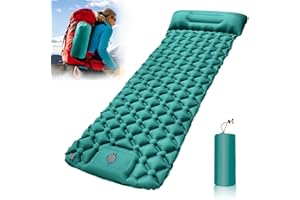 BUOAZR Tapis de Camping Gonflable Ultraléger avec Oreiller, Matelas de Camping Autogonflant avec Pompe à Pied, Portable Tapis de Matelas Pneumatique pour Plage, Aventures en Plein Air