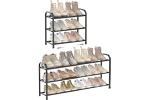 ENJOYBASICS Porte-Chaussures Extensible 3 Étagères Réglables en Métal Noir (45 à 83 cm) - Rangement Chaussures Économique pour Entrée, Couloir ou Placard - Étagère Chaussures Gain de Place
