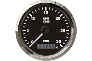 ‎KUS USA KUS Wasserdichte Drehzahlmesser Drehzahlmesser Mit Betriebsstundenzähler 3000 RPM 85mm 12 V / 24 V Mit Hintergrundbeleuchtung (Schwarz)