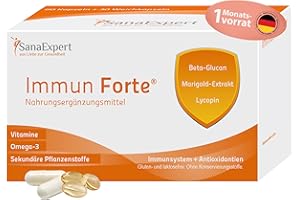 ‎SANAEXPERT SanaExpert® Immun Forte – Vitamin-Komplex und Mineralien zur Unterstützung des Immunsystems, Omega-3-Fettsäuren, Beta-Glucan, Ringelblumen-Extrakt, Lycopin und Lutein, 90 Kapseln (69 g)