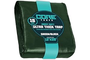 Core Tarps bache de Protection Exterieur (265 g/m²|12′ X 25′ | 3.65m X 7.65m | Vert/Noir) 16 Mil Haute résistance,bâche de Couverture, Bâche étanche–bâche de Protection avec œillets