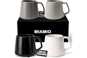 ‎MIAMIO MIAMIO - Zestaw Filiżanek do Kawy (Zestaw 4) / Duże Ceramiczne Filiżanki do Kawy (420 ml) - Filiżanka do Cappuccino, Herbaty, Espresso - Odporny na Mikrofalówki (Klasyczny pastel)