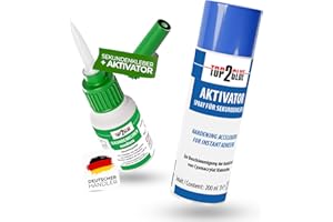 Top2Glue XXL Aktivator Sekundenkleber extra stark wasserfest + temperaturbeständig - Cyanacrylat Alleskleber Set 50g Kleber + 200ml Spray für Metall, Holz, Glas, Gummi, Kunststoff, Modellbau (mittel)