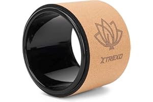 TREXO Rueda de yoga de corcho natural con un diámetro de 32 cm y una anchura de 13 cm en color marrón de corcho 100% ecológico, perfecta para estirar, cómoda gracias al acolchado de espuma, rueda de