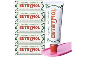 EUTHYMOL Original Toothpaste (3.7fl oz, Pack of 5) - Fluoride-Free Toothpaste for Sensitive Teeth & Gum. Bad Breath, Cavity Prevention, 12-Hour Long Lasting Freshness with Wintergreen.
