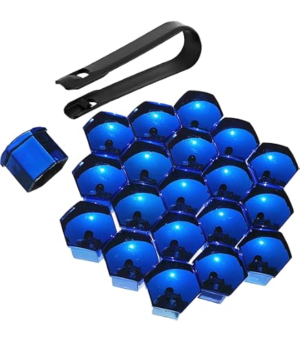 20 Capuchons D'Écrou De Roue 17mm Bleu + Outil De Retrait | SkinoEu | Protection UV Et Anti-Vol
