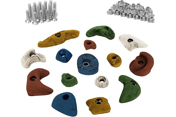 ALPIDEX 15 Prises d'escalade | Set De Démarrage | Vis, Écrous Frapper Inclus | Pierres Grimper | Tailles L, M, S | Différentes Tailles Formes | Set Complet | Poignées Escalade
