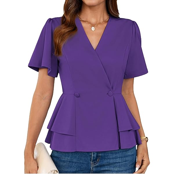 GRACE KARIN Dames V-hals tops 3/4 mouw tuniek shirt tops elegante