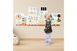 CATEAM Panneau Mural sensoriel pour Enfants – Tableau d'activités Montessori 16-en-1 en Bois | Jouet de motricité pour Tout-Petits & Maternelle | Jeu éducatif pour développement précoce & créativité