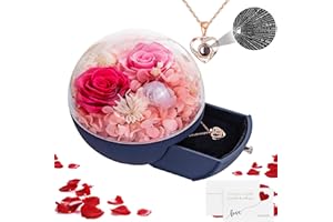 LAQULA Preservado Real Rose con Te Amo Corazón Collar Eterno Flores Rosa Rosa Rosa Regalos para Esposa Mamá Novia Ella en San Valentín Día de la Madre Navidad Aniversario Romántico Pink