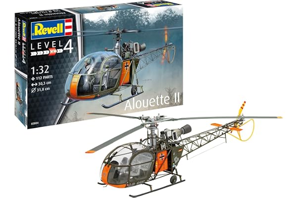 Revell Maquette I Alouette II I Kit de construction I Échelle 1:32 I 191 pièces I Kit de bricolage à partir de 12 ans I Modèle détaillé au design authentique I Hélicoptère, Molded Color