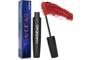 Maydear Máscara de pestañas, resistente al agua, duradera, a prueba de manchas, voluminosa y encantadora, roja