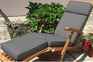 Sustainable Furniture UK Ltd – Premium Luxury Outdoor Grey Steamer/Sunlounger Cushion | Length 180cm x Width 45cm | Tie back | Zip cover | Showerproof | 230g polyester - ** CUSHION ONLY **