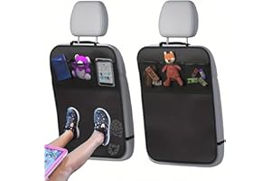 PIWOSGOL 2 Stück Autositz Schutz Rückseite Kinder, Rückenlehnenschutz Auto, Autositzschoner Kindersitz, Rücksitzschoner Auto Kinder Der Vordersitze Wasserdicht Pflegeleicht, Mit 3 Taschen Für Wasser Und Staub
