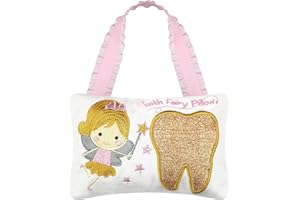 FREE-SPACE Almohada de Hada de los Dientes con Bordado de Niña, Dientes Dorados Brillantes, Bolsillo para Colección de Recuerdos, Regalos para Niños (Gold)
