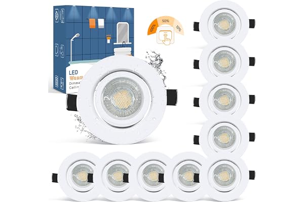 wowatt 10× IP44 Spot Encastrable Blanc Salle de Bain Dimmable 7W Equi. 70W Ampoule Halogène Blanc Chaud 2800k Spot Encastré Extra Plat 28mm Plafonnier Encastrable Orientable 220V 700LM Éclairage Rond