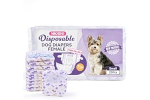 MICOOYO Couche pour Chien Femelle, Couches Jetables pour Chiennes avec Ouverture de Queue Réglable, Couche Chat pour Chats, Chiots, Chiots en Saison (20, S)