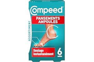 Compeed® - 6 Pansements Ampoules Hydrocolloïde - Assortiment 3 formats : x2 Moyen (6,8 x 4,2 cm), x2 Petit (6 x 2 cm), x2 Orteils (5,1 x 1,7 cm)